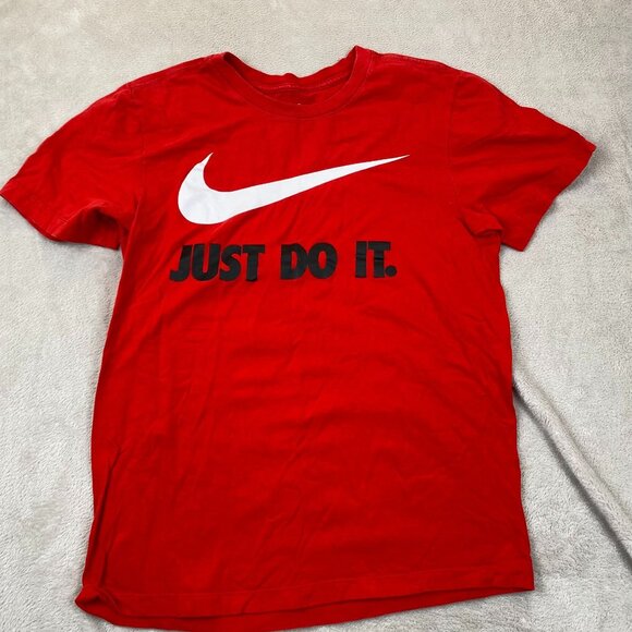 Nike Mens JDI Swoosh T-Shirt Small Red "Just Do It" Tee Short Sleeve Crew Neck - Picture 6 of 7